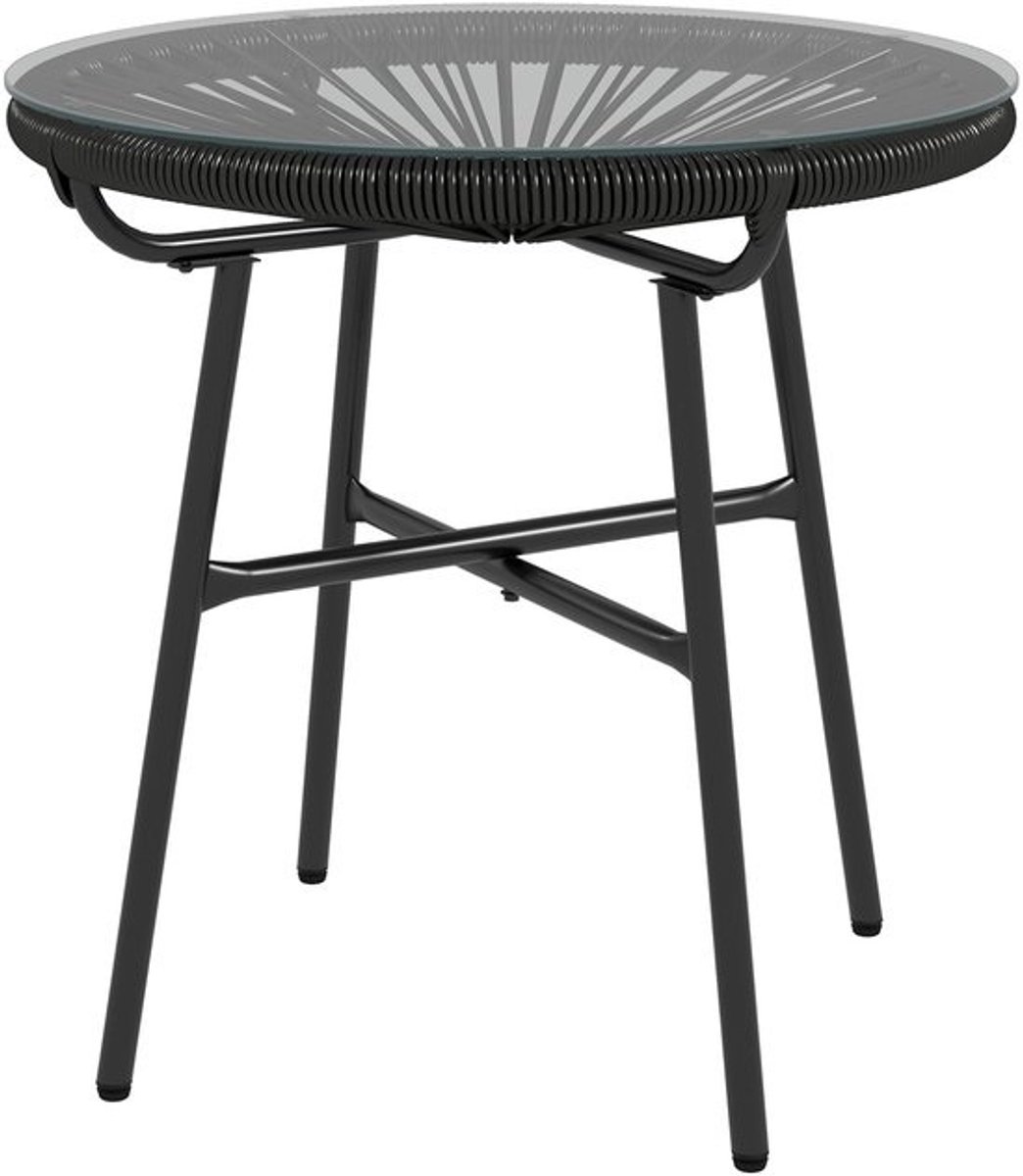4goodz ronde bijzettafel van polyrattan met glazen plaat 50 cm - Zwart