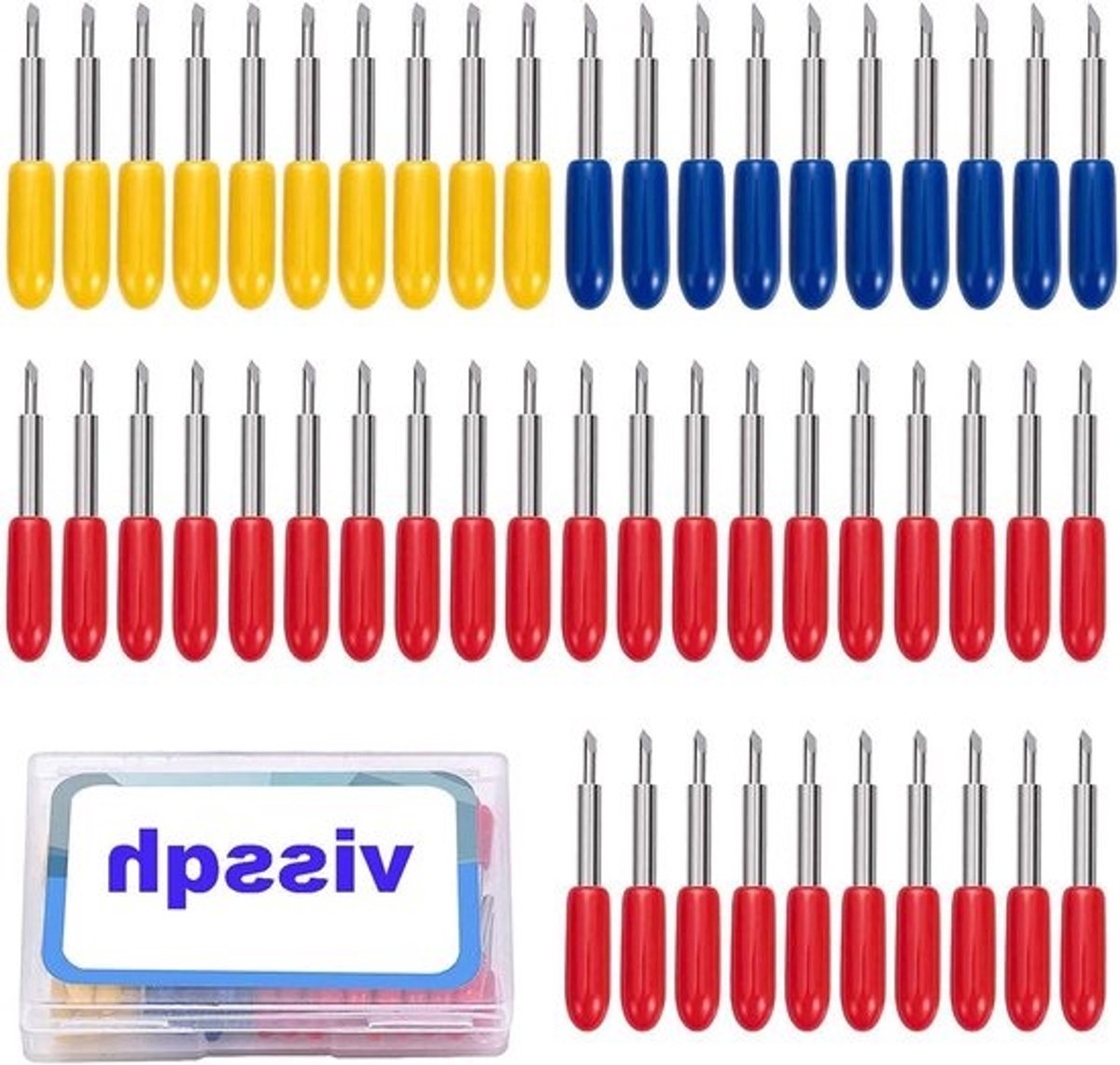Vinylsnijmachineset - voor belettering - 50 stuks - in 30/45/60 graden - geschikt voor Verkenner Lucht/Lucht 2 - plottersnijmachine - met blauwe, rode en gele snijbladen