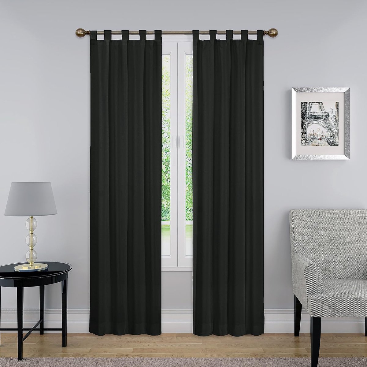 To Go Moderne decoratieve raamgordijnen met lussen voor slaapkamer of woonkamer (2 panelen), katoen, zwart, 30 inch B x 84 inch L (Pack van 2)