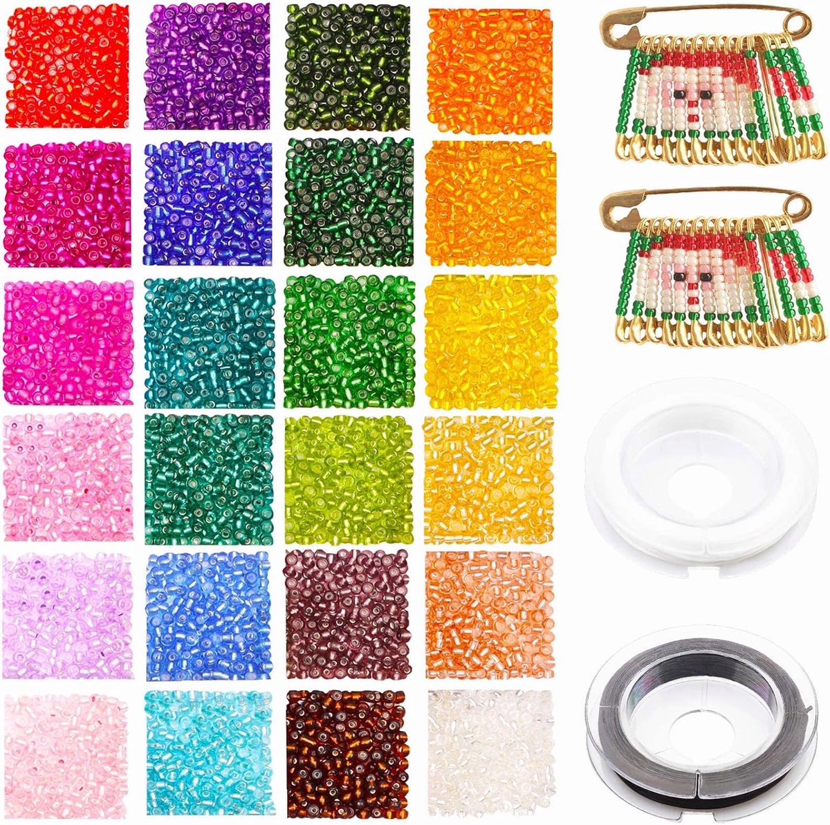Kralen, 3 mm, 8/0 om te rijgen, kleurrijke glazen kralen, knutselkralenset voor armbanden, doe-het-zelf halsketting, oorbellen, Kerstmis, handwerk, kerstdecoratie