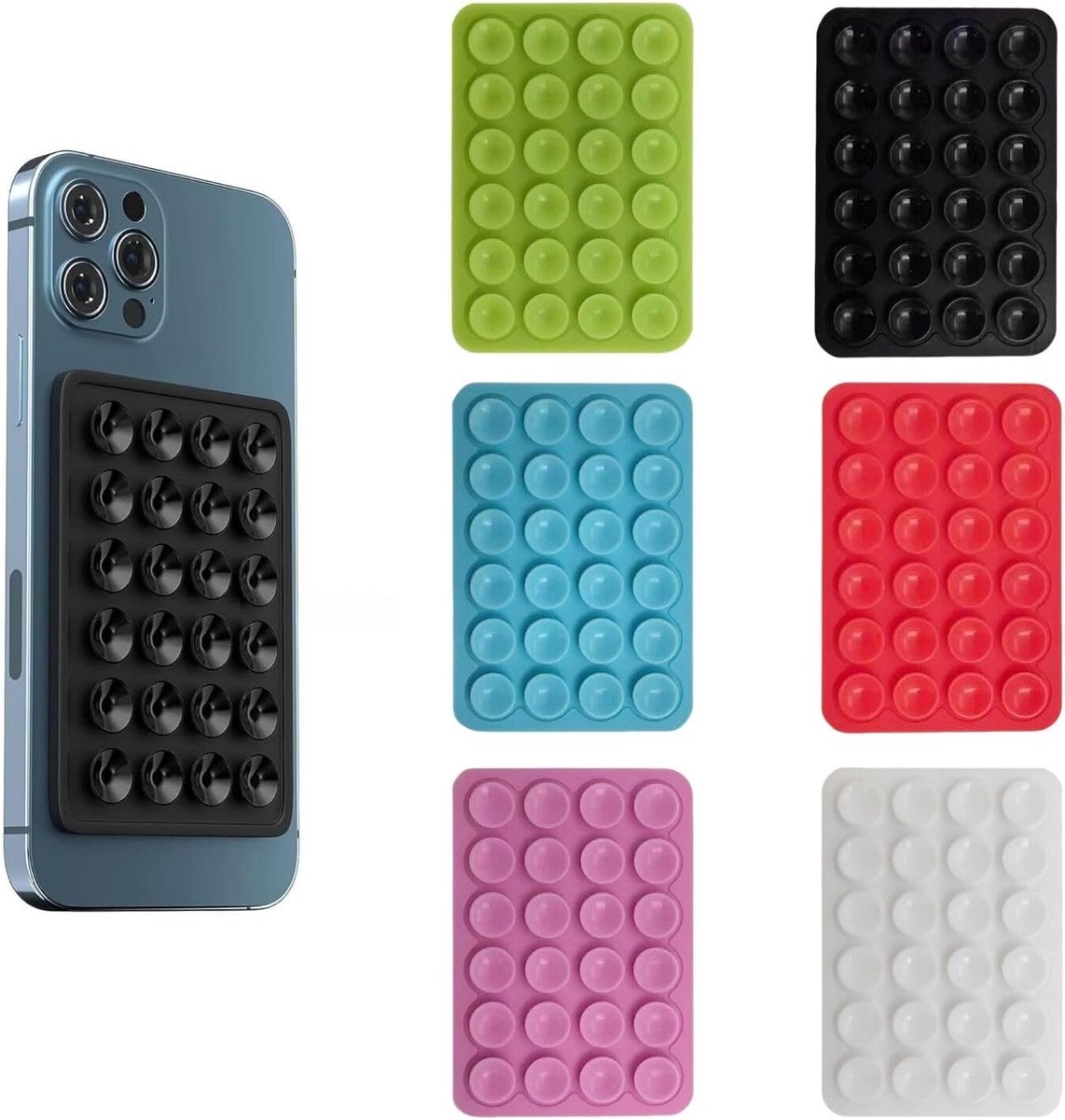 Zuignappen voor telefoon, 6 stuks siliconen zuignap, vierkante zuignap, multifunctionele zuignappen voor alle telefoonmodellen