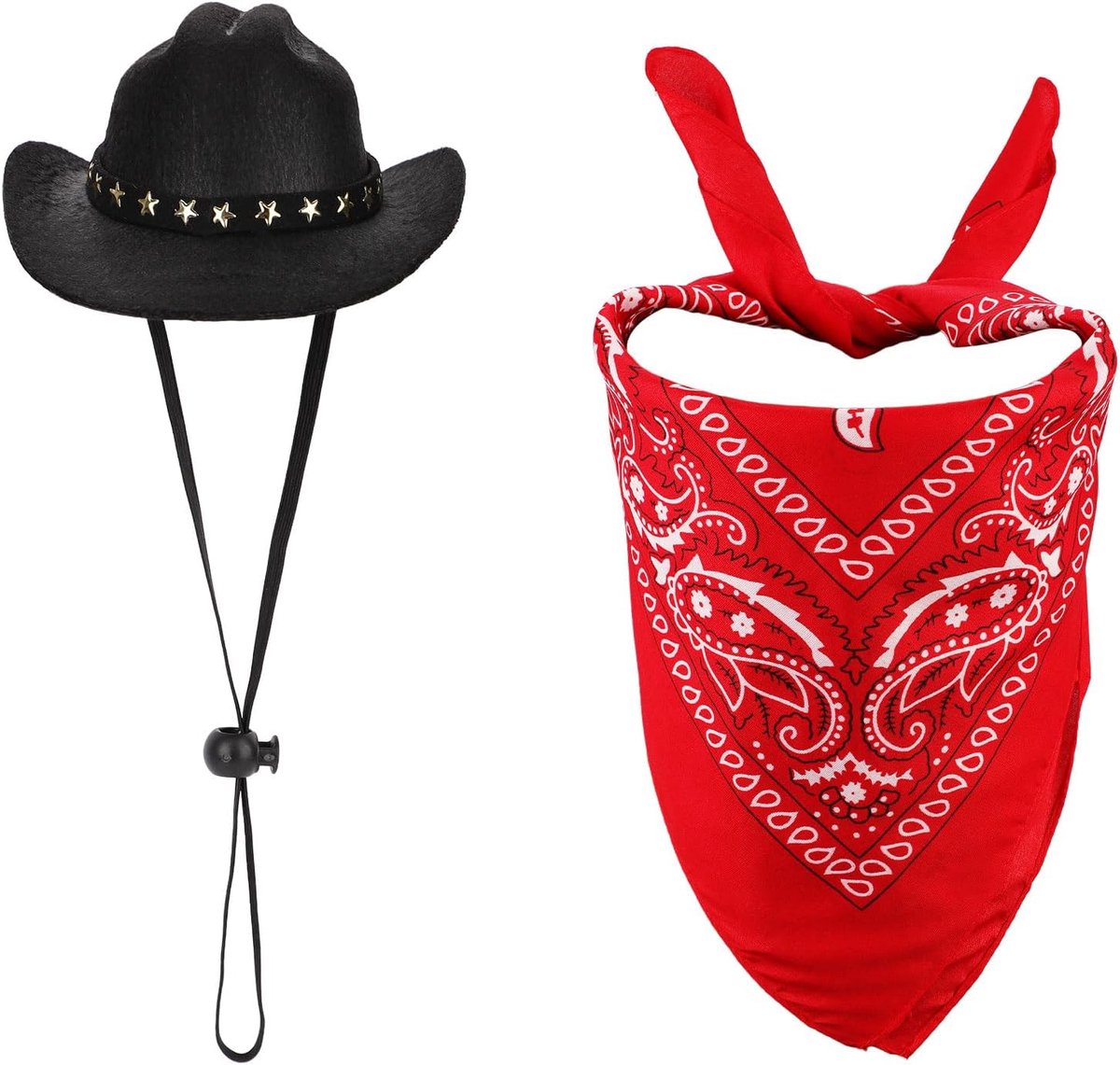 Cowboykostuum voor huisdieren, hond, cowboyhoed en bandana sjaal, Halloween-accessoires voor kleine katten en hond, (zwart, rood)