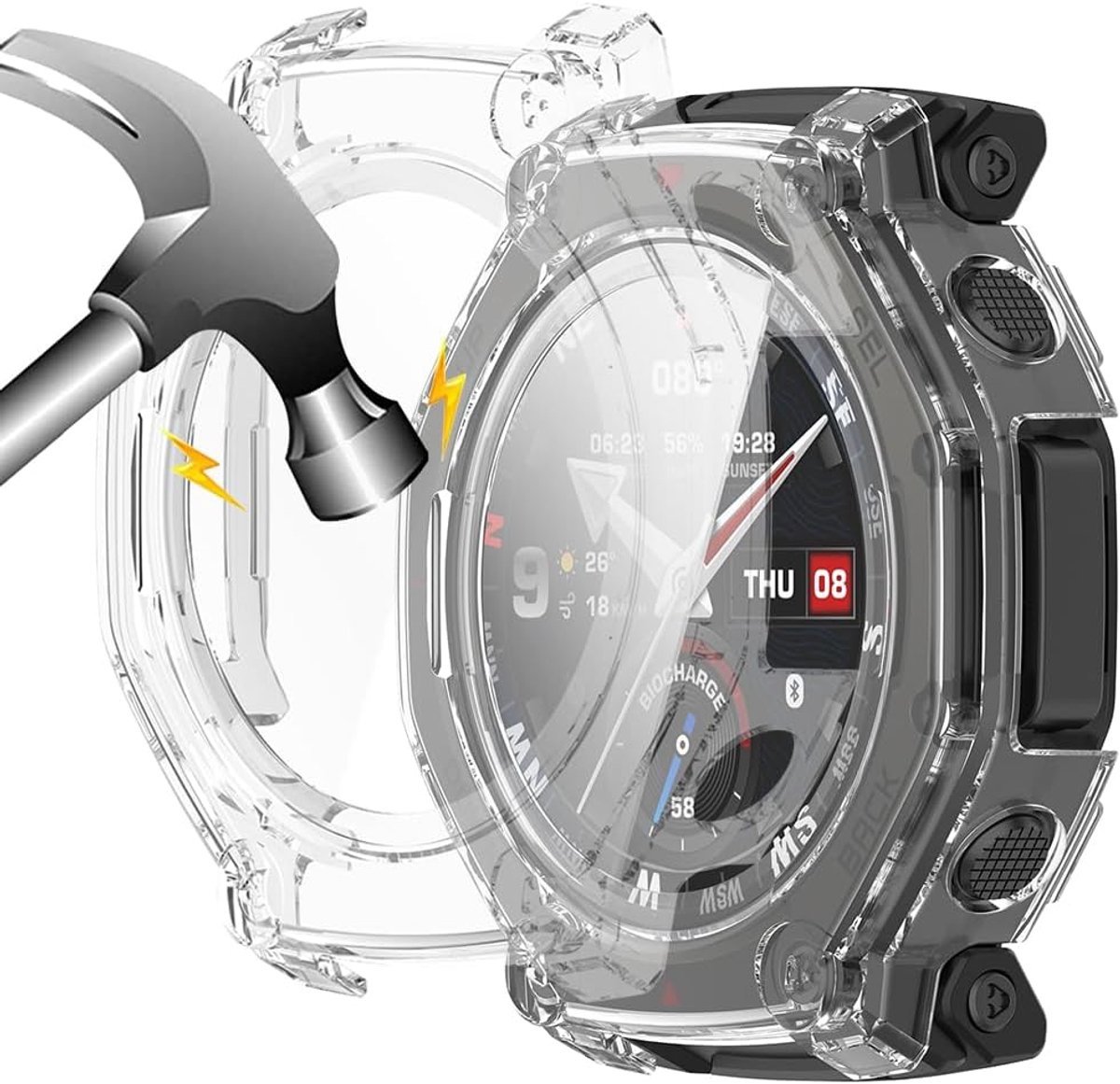 2 Pieces Compatible with MAMAZEN T-Rex3 PRO 48 mm Hard Case with Protective Film, 9H Hardness, Hard PC, Tempered - ShopVlot