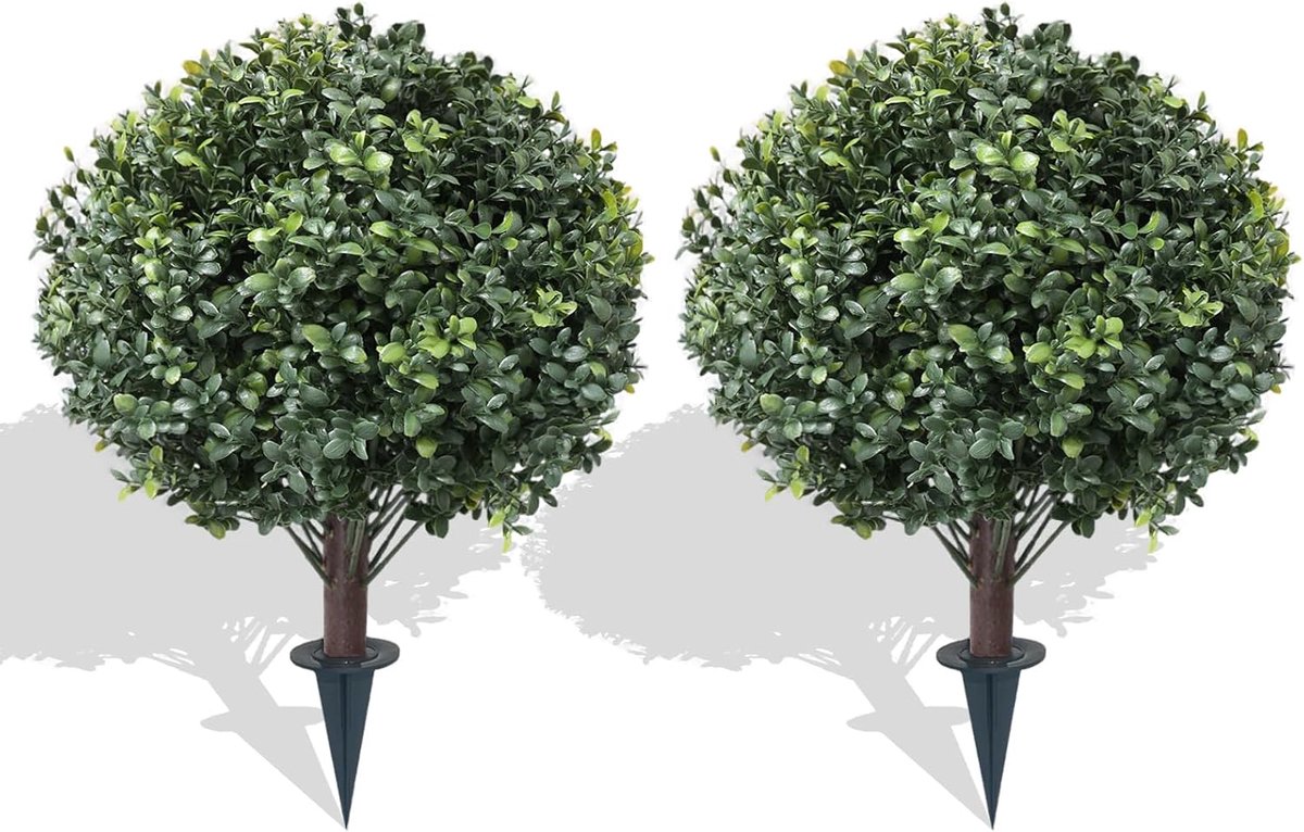 Set van 2 kunstbuxusballen, buxusboom, kunstplant met grondpen, kunstplant voor buiten, voor tuin, terras, balkon en binnendecoratie