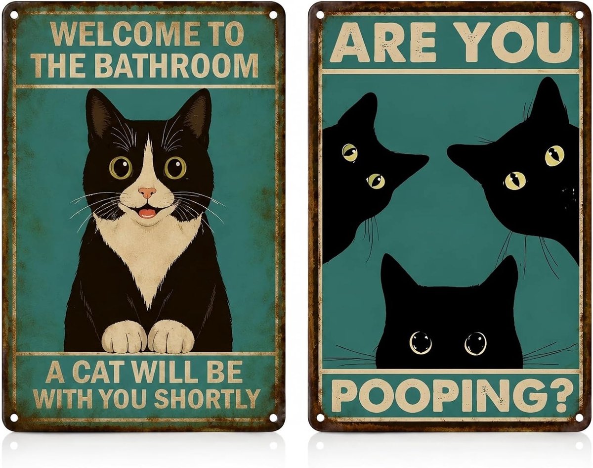 2 stuks grappige zwarte kattenborden, grappig metalen bord met zwarte kat, perfect geschikt voor de meeste ruimtes zoals muren, deuren, veranda's enz