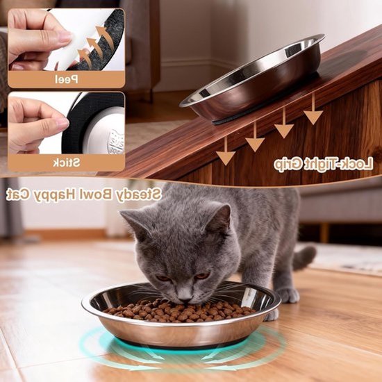 Set van 2 RVS kattenbakken - Antislip voer- en waterbakken - 18 cm brede, ondiepe bakken voor katten en puppy’s — afbeelding 3