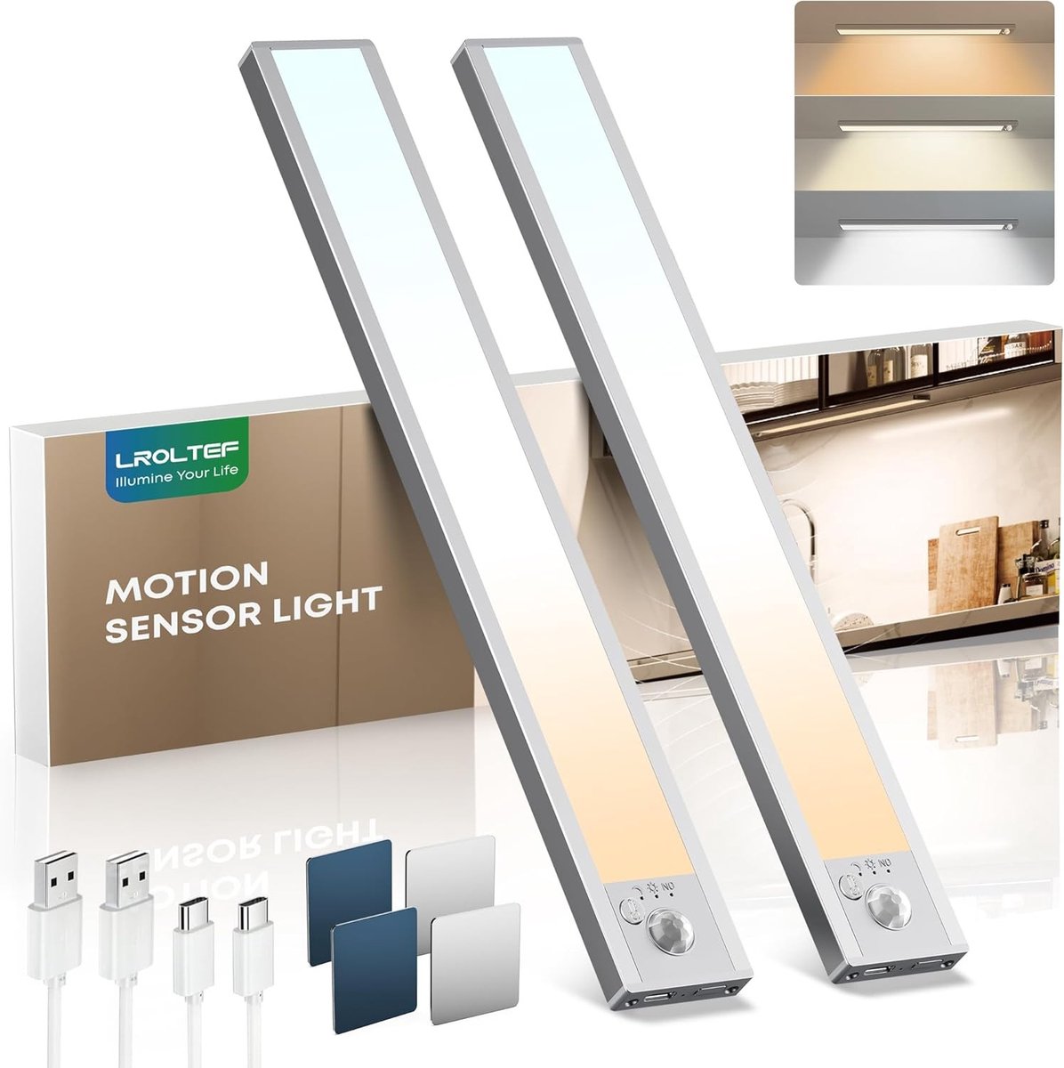 Dimbare LED Keukenverlichting met Bewegingssensor - Oplaadbare Onderbouwverlichting voor Keuken, Trap en Display - Set van 2, 21 cm, 1500 mAh