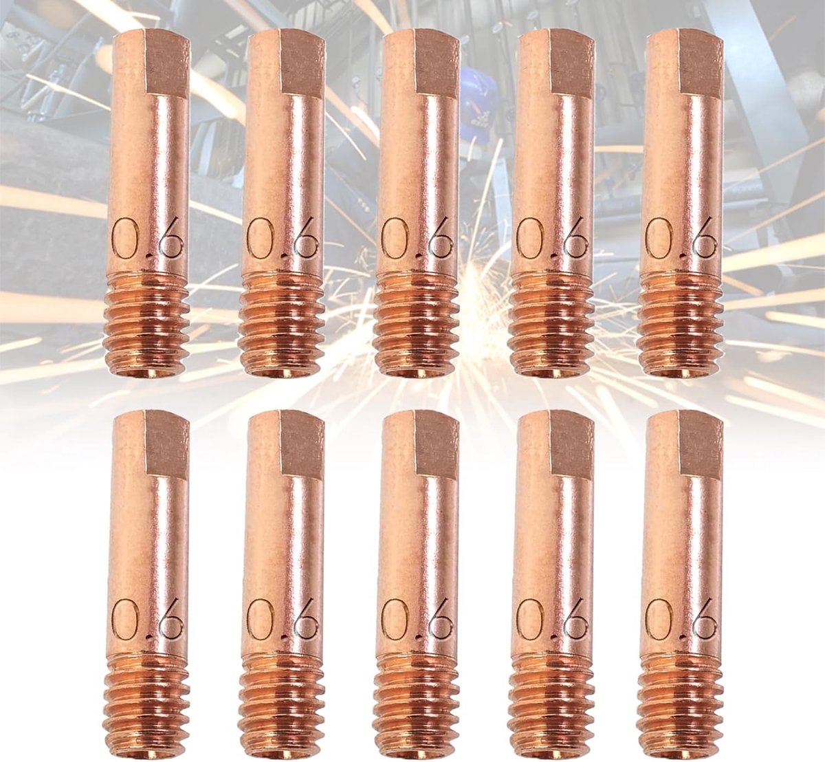 10 Stuks 0,6mm Mig Mag Lascontactpunten Set Slijtageonderdelen Lasapparaat Lasaccessoires Lasmondstukken M6x24mm Stroomondersteuning Koperen Contactpunt