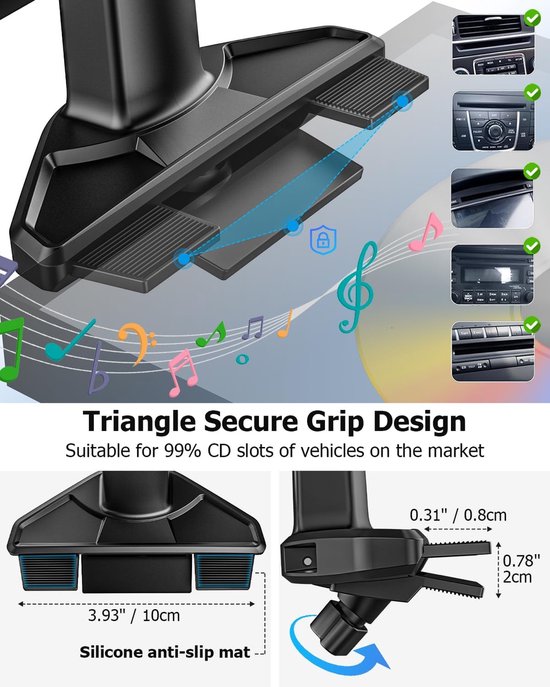 Auto CD Slot Tablet Houder, CD Sleuf Auto Tablet Mount | Upgrade Telescopische Arm, CD Speler Tablethouder voor iPad Pro Air Mini, Galaxy Tab, iPhone, 4-12.9" Telefoons & Tablets — afbeelding 5