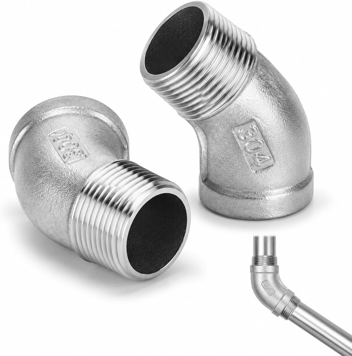 2 stuks hoekverbindingen 45° van roestvrij staal 304, binnendraad 3/8 inch naar mannelijk 3/8 inch, corrosiebestendige - ShopVlot