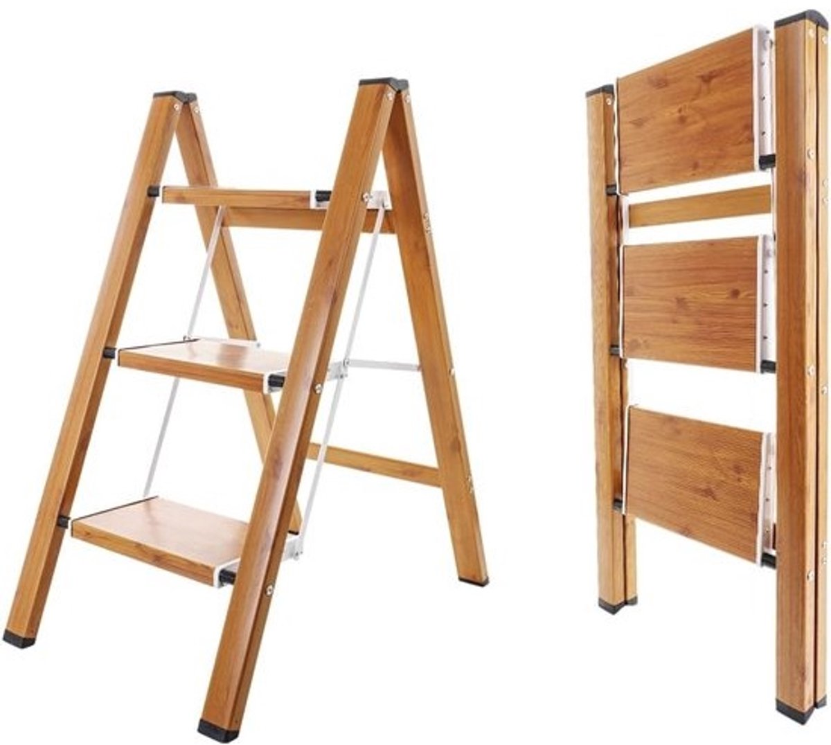 Opvouwbare aluminium ladder - 3-staps - Met antislippedalen - Lichtgewicht steiger - Voor thuis, keuken, tuin en kantoor - Maximaal 330 lbs