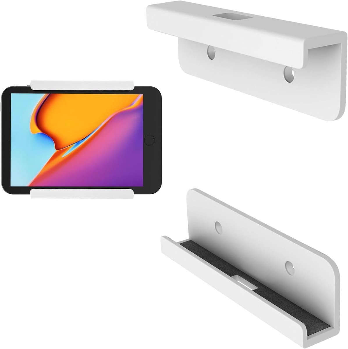 Tablethouder voor aan de muur, universele tablet-wandhouder, veelzijdige tablethouder, compatibel met iPad, iPhone, Samsung, Surface, Huawei, Xiaomi, Lenovo