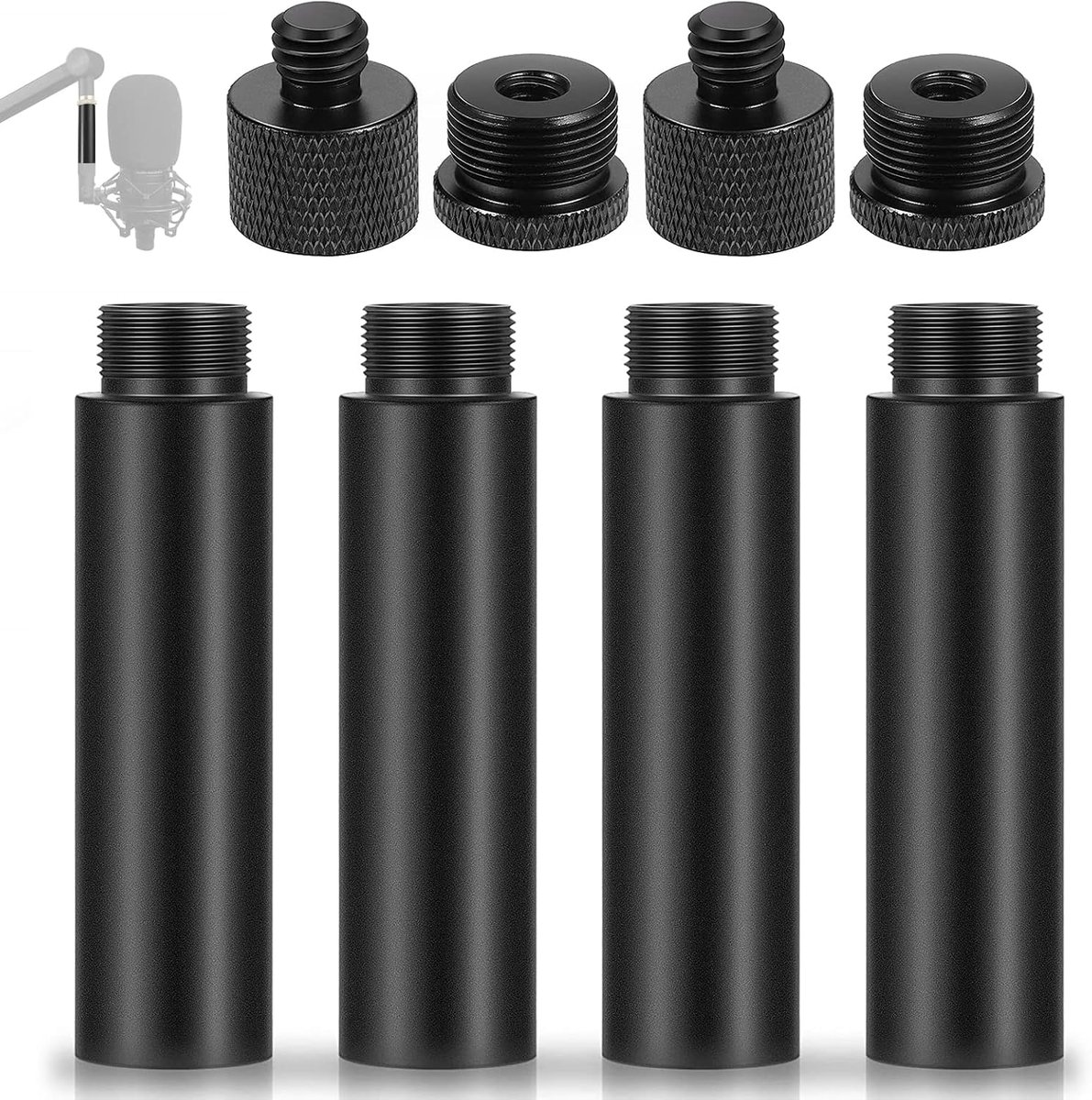 4Stuks Microfoon Verlenging Buizen en 4Stuks en Microfoonstandaard Schroef Adapter(3/8 tot 5/8 en 5/8 tot 3/8), Accessories Mic Stand Extender voor Microphone Boom Arm