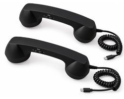 Retro Telefoonhoorn - Geschikt voor iPhone & Android - USB-C Bedrade Telefoonhoorn met Microfoon - Vintage Handset voor Bellen, Videogesprekken, Vergaderingen & Online Conferenties - Zwart(2 Stuks)
