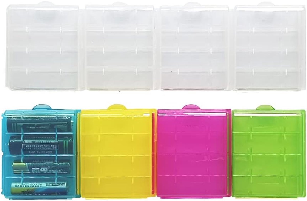 8-pack Plastic Kleurrijke Batterij Houder Doos, Kunststof Etui om Batterijen, Batterijhouder Organizer Opbergdoos voor aa/aaa-Batterijen (5 Kleuren)