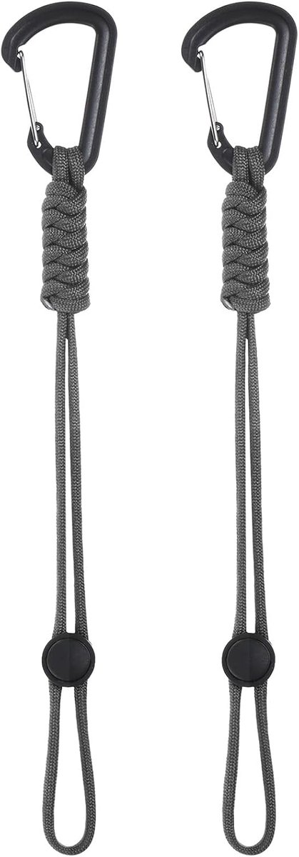 Set van 2 Paracord sleutelhangers met clips, 25,5 cm gevlochten sleutelkoord, D-ring verstelbare gesp, rugzakaccessoires voor kamperen, wandelen, vissen, reizen, buiten, grijs, 2 stuks