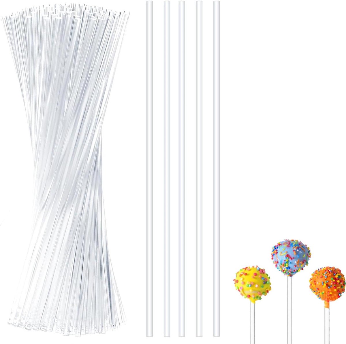 Ronde acrylstaafjes, 100 stuks 8 inch 3 mm diameter acryl lolly sticks doorzichtige ronde plastic staafsticks voor cake cake pop sticks snoep floss sticks ijslolly sticks
