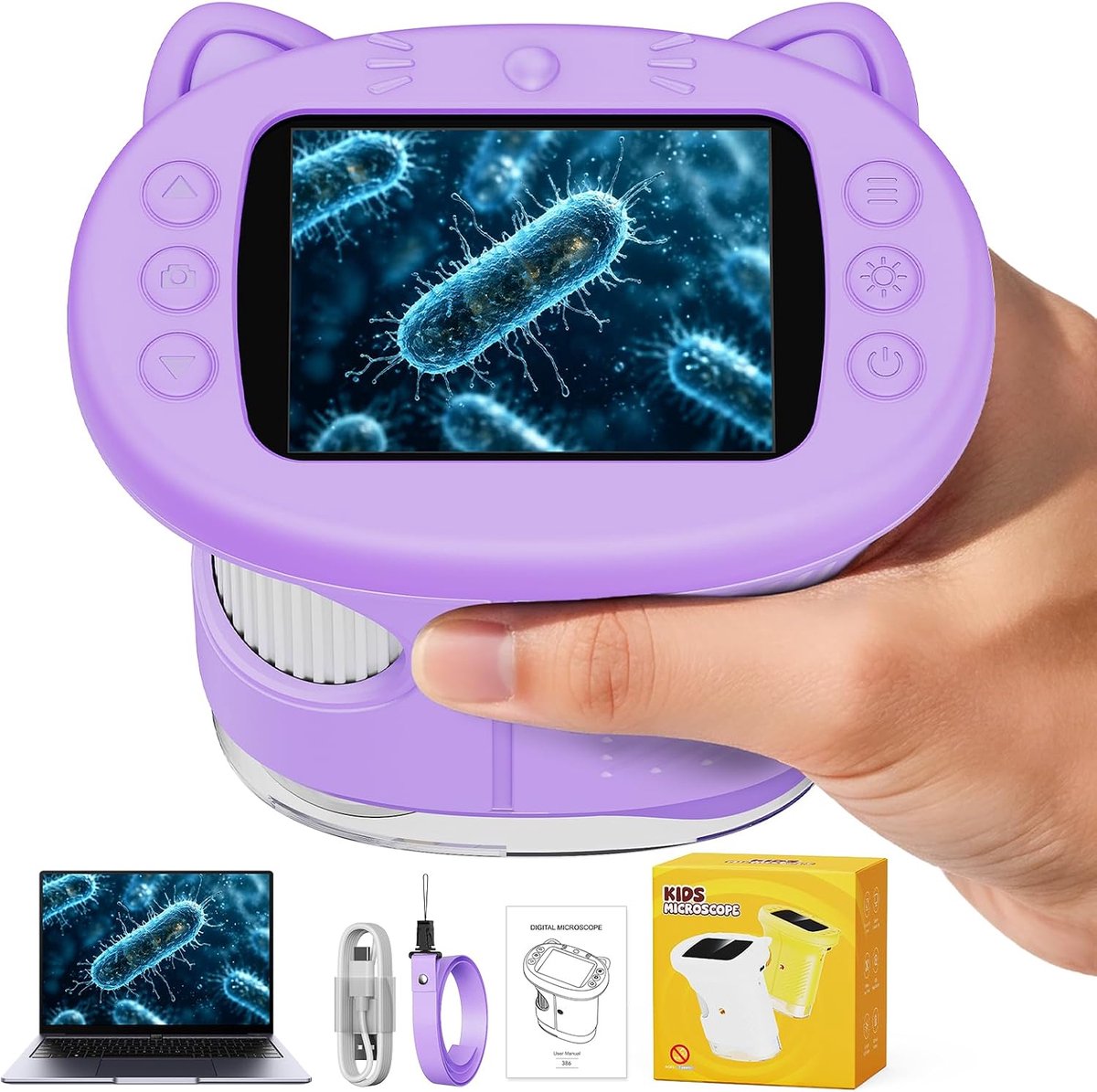 Microscoop 1000x voor kinderen, avontuurlijke microscoop (paars)