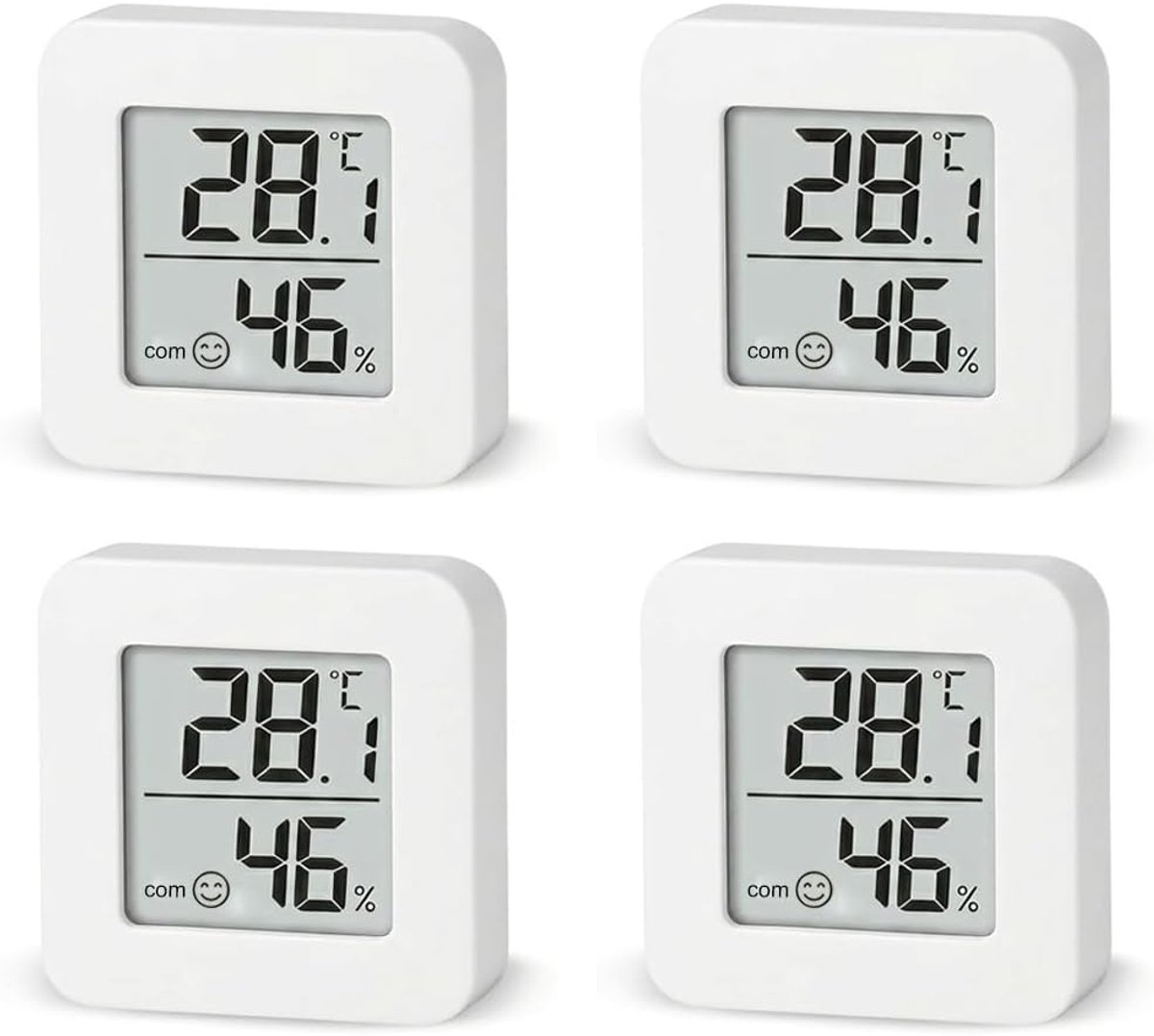 Hygrometer, 4 stuks, mini-lcd, digitale luchtvochtigheidsmeter, thermometer voor binnen, kamerthermometer, kamerthermometer voor babykamer, seniorenkamer, woonkamer, kas, werkkamer