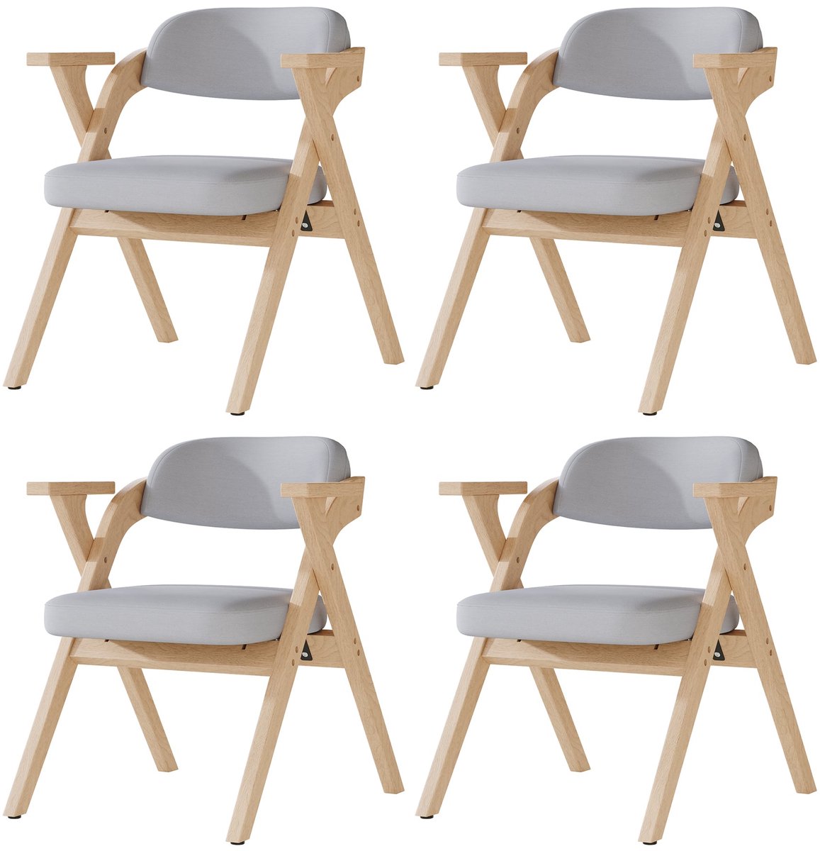 Merax Opvouwbare Eetkamerstoelen Set van 4 – Massief Houten Stoelen met Armleuningen – Inklapbare Stoelen met Linnen Zitting – Ruimtebesparend – Grijs
