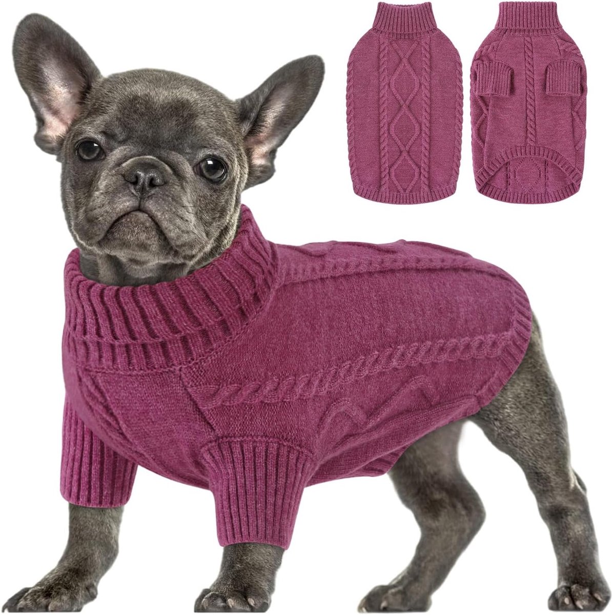 Hondentrui, kleine maat, Franse Bulldog, warm, trui voor honden, chihuahua, jas, teckel, kleding voor honden, winterkat, pruim, S