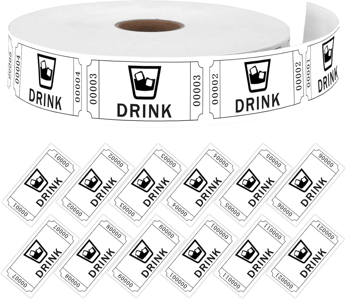 Rol drankmarkeringen, 1000 stuks, witte tombola-tickets voor evenementen, betrouwbare en hoogwaardige toegangskaarten, ideaal voor bruiloften en feesten