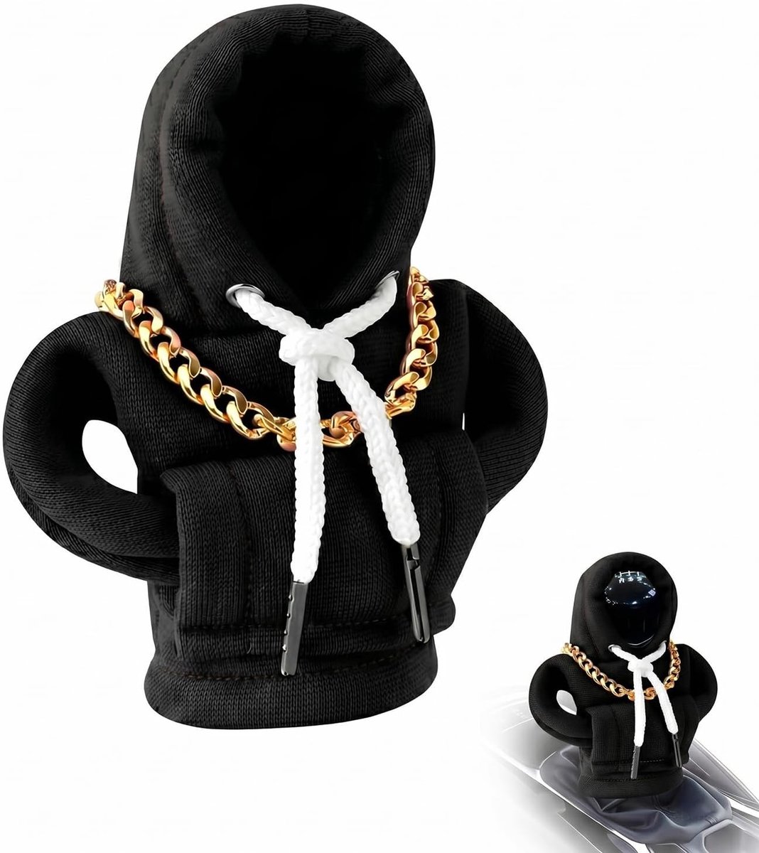 Hoodie met 25 cm ketting, creatieve auto versnellingspookhoes, grappige pookknop manchet voor handmatige en automatische, auto-decoratie interieur gadget, zwart