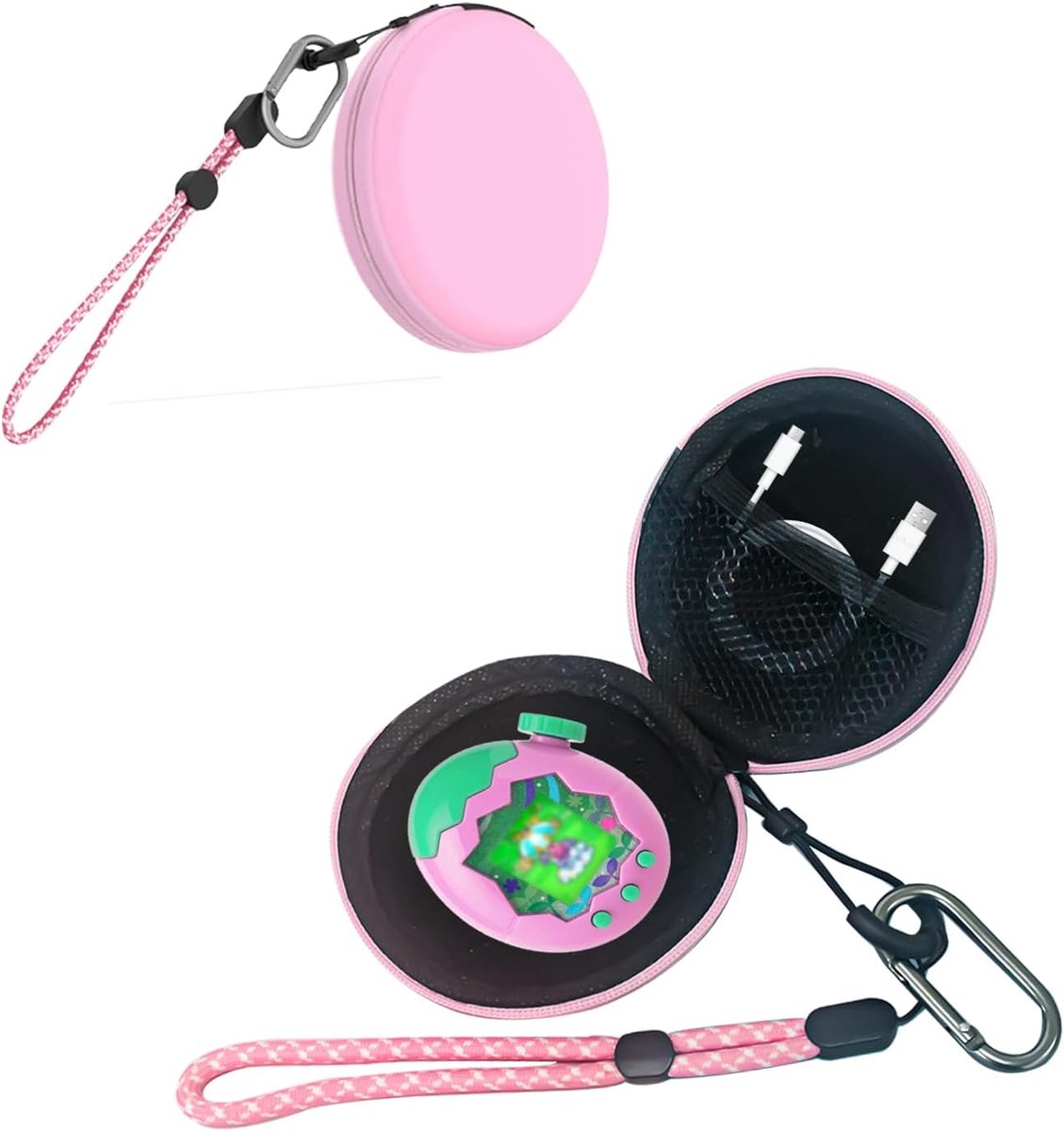 Hoes voor Tamagotchi Paradise harde schaal - draagbare beschermhoes met USB-kabel & ruimte voor geheugenkaart, waterdicht en stootbescherming, zwart | praktische organizer-tas, roze