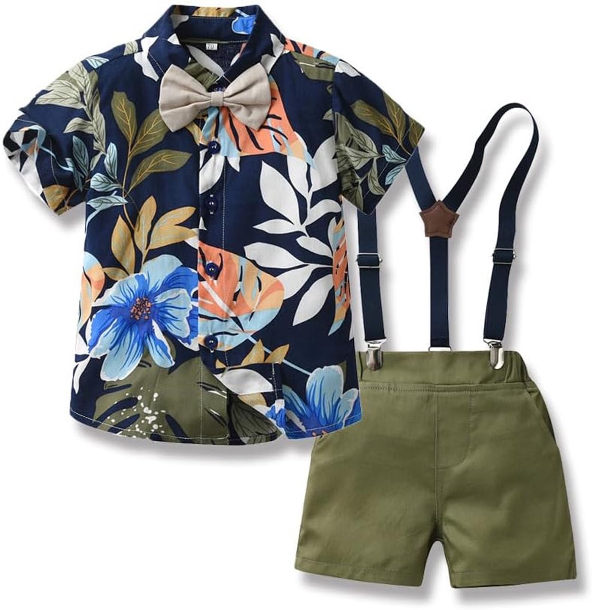 Babyjongen Zomerkleding Outfits Hawaiiaanse Kledingset voor Peuters en Kinderen Gentleman Jumpsuit Strand Vakantie Feest T-shirt Korte Broek Set, Stijl-3, 9-12 maanden