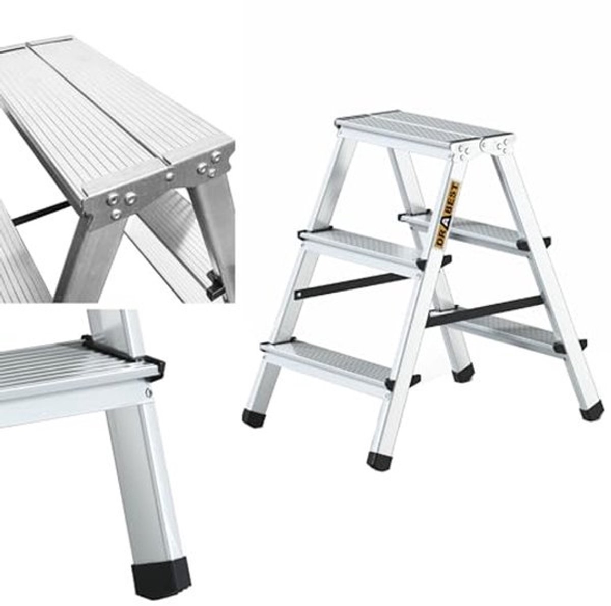 Aluminium vouwladder - 3 treden - Dubbelzijdige huisladder - Met werkplatform - Draagvermogen - 125 kg