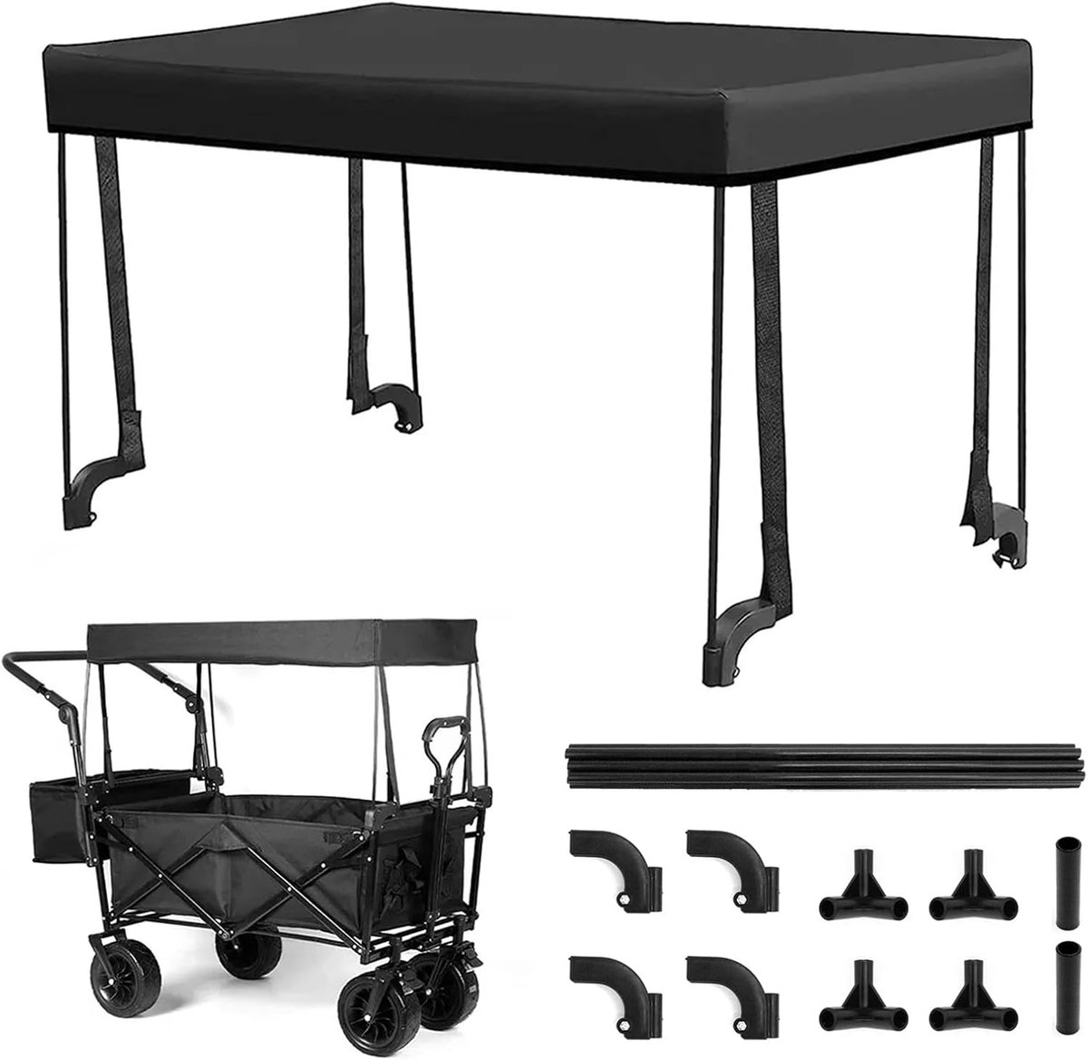 Regenbescherming voor inklapbare handwagen, afneembare luifel, stofdicht, regendicht, zonwerend en bladderdicht, kampeeraccessoire