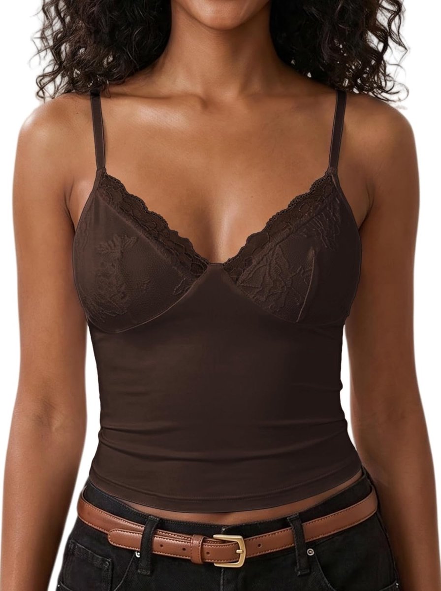 Vesttops voor dames, sexy, V-hals, mouwloos, kanten rand, cami-top, casual, schattig, verstelbare spaghettibandjes, tanktops, zomerse uitgaansoutfits, elegant hemdje, Y2K crop top voor party