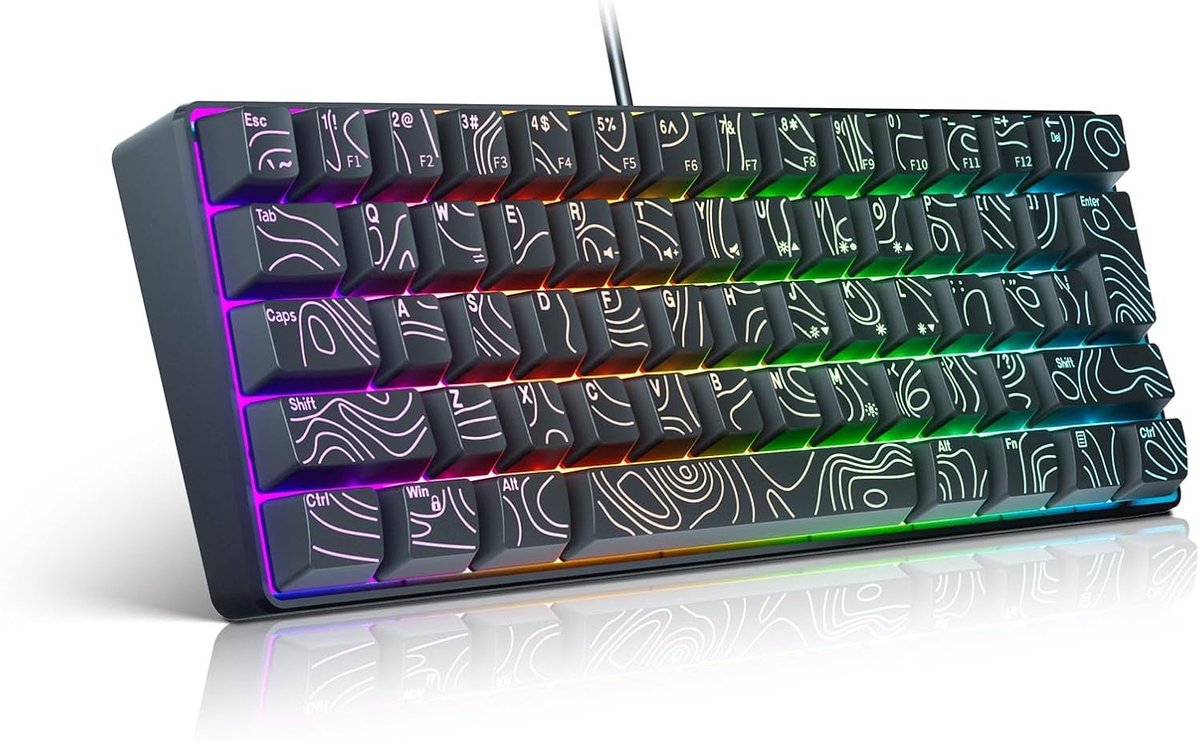 60% Bedraad Gamingtoetsenbord, 61 Sleutels RGB-verlichte Ultracompact Gaming-toetsenbord, 25 Sleutels Geen Conflict, Mechanisch Gevoel Membraantoetsenborden voor Werkende Gamen