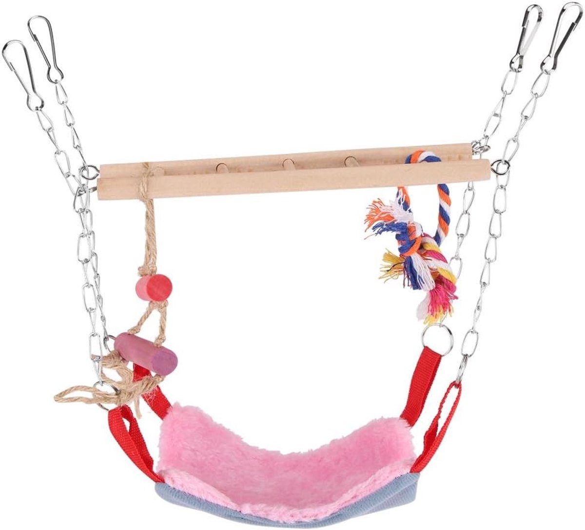 Vogels papegaai klimmen papegaai parkiet parkiet speelgoed kleurrijke schommel ladder met bedaccessoires hangend huisdierspeelgoed (roze)