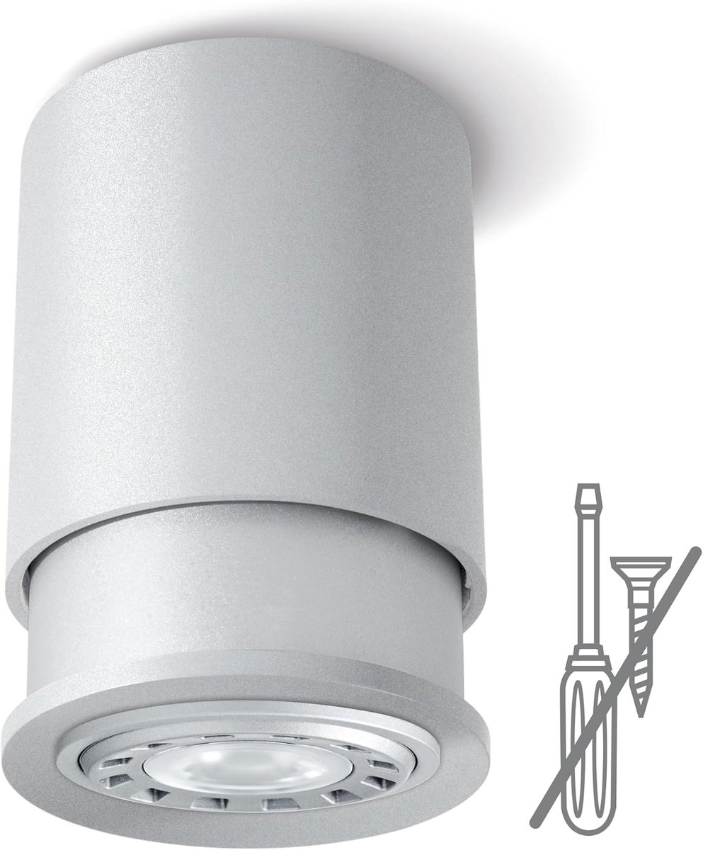 Classic Spot Plafondlamp – Eenvoudig te bevestigen, geen schroeven, slechts één haak nodig, gepatenteerd, GU10 LED – Zilver