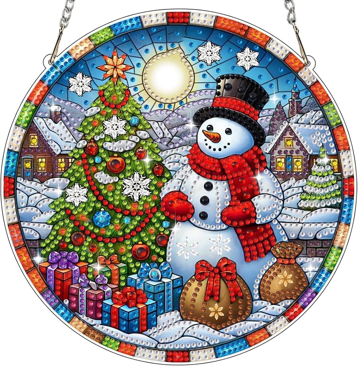 Diamond Painting hanger sneeuwpop, kerstbomen, diamantschilderij, raamschilderij voor volwassenen, kinderen, ornament om op te hangen, doe-het-zelf motieven voor muur, raam, tuin