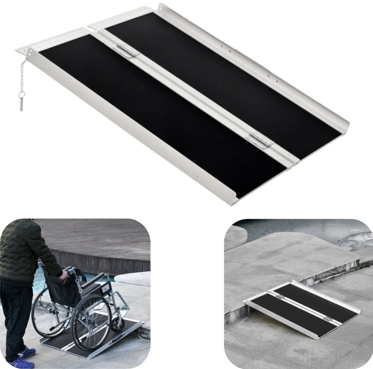 Rolstoel oprijplaat - rolstoelhelling - kinderwagenhelling - rollator - elektrische scooterhelling - metalen helling - opvouwbaar - sterk draagvermogen - buitenaccessoires - geschikt voor rolstoel, kinderwagen, elektrische scooter (zwart, 91*72cm)