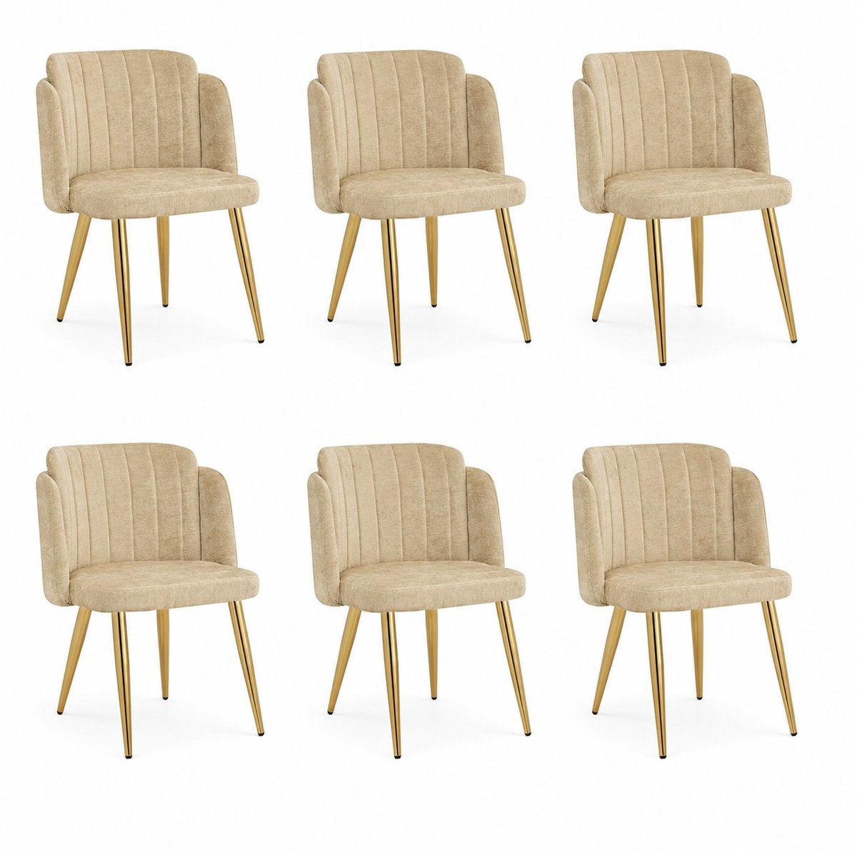 FloraGrace Eetkamerstoel Set Van 6 – Gestoffeerd Met Gebogen Rugleuning En Armleuningen – Voor Eetkamer En Keuken – Polyester En Metaal – Bruin Beige