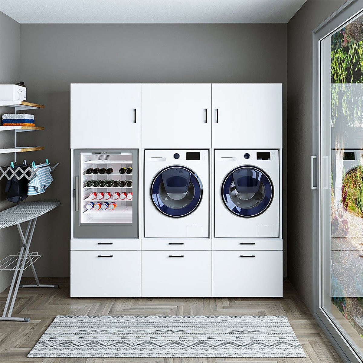 Roomart SERIE 2 Wasmachine Ombouwkast 201x205 cm - voor 3 Apparaten - Wit