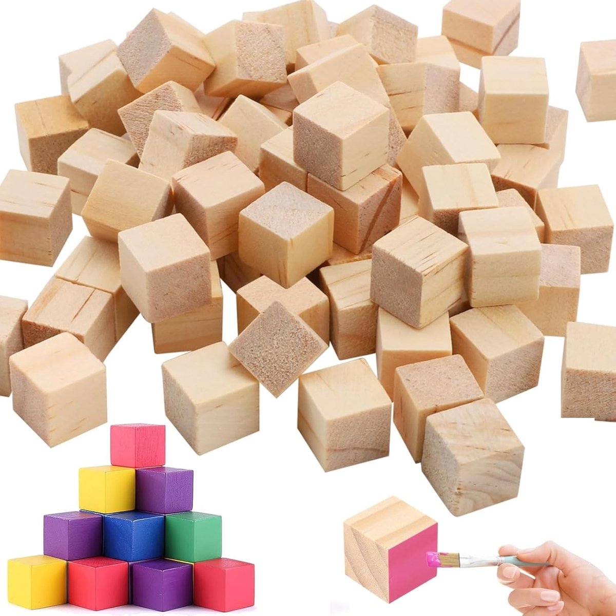 400 Stuks Houten Blokken 10mm Vierkant voor Creatieve Projecten, DIY Knutselen en Schilderen