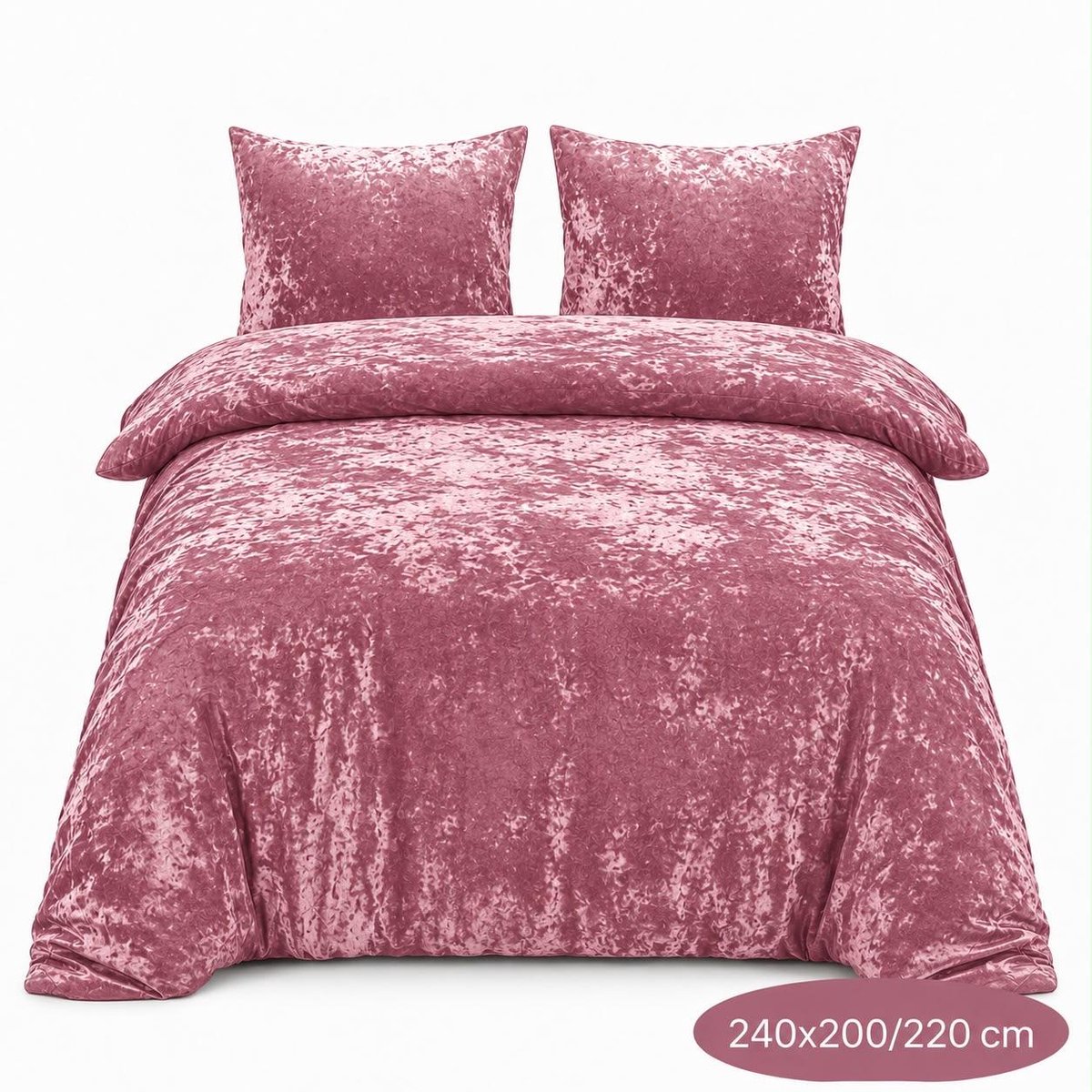 Roden Blue - Crushed Velvet Dekbedovertrek - 240x200/220 - Tweepersoons - Roze - Luxe Velours - Extra Zacht - Incl. 2 Kussenslopen