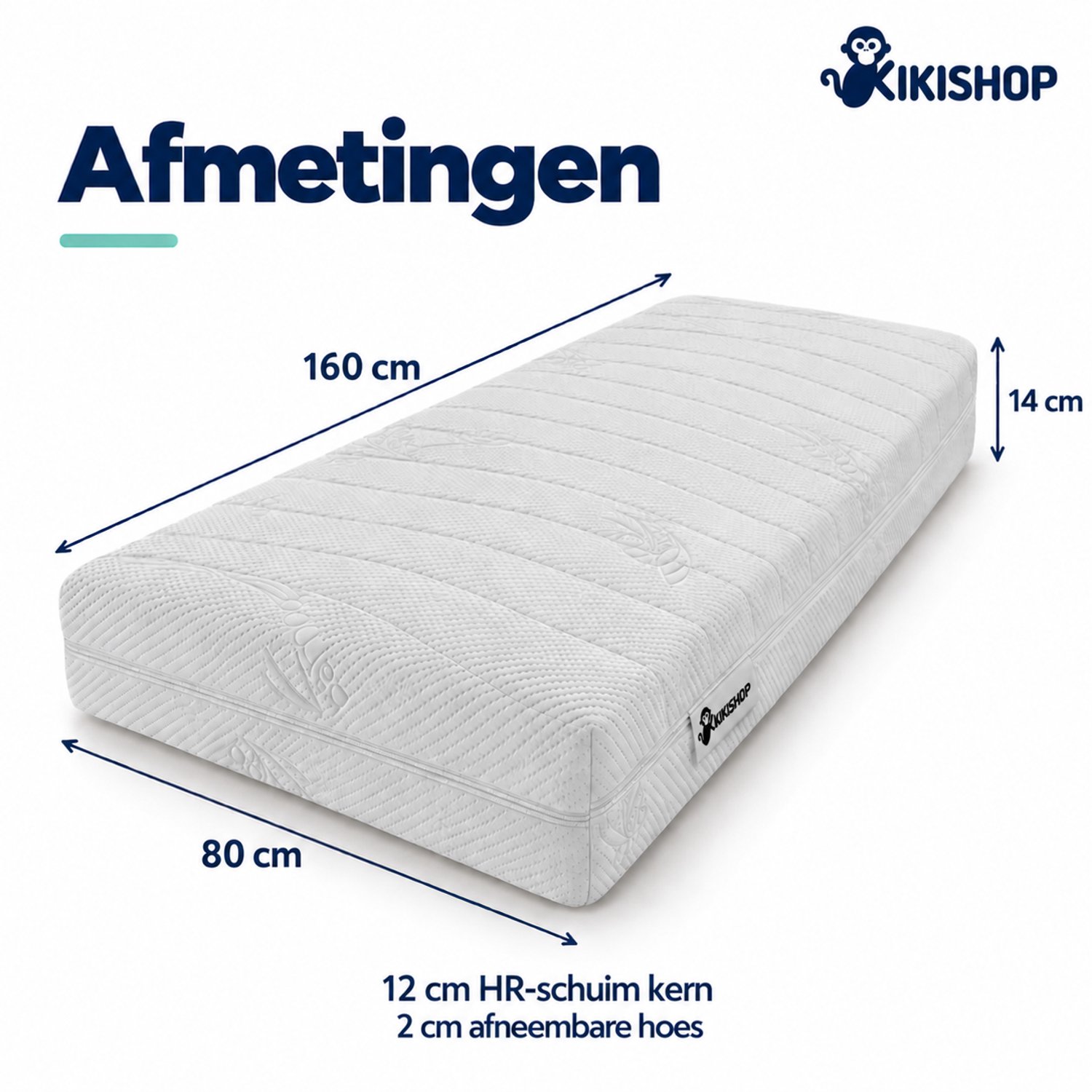 Kikishop Kindermatras 80x160 cm - 14 cm dik - HR-schuim - Juniorbed