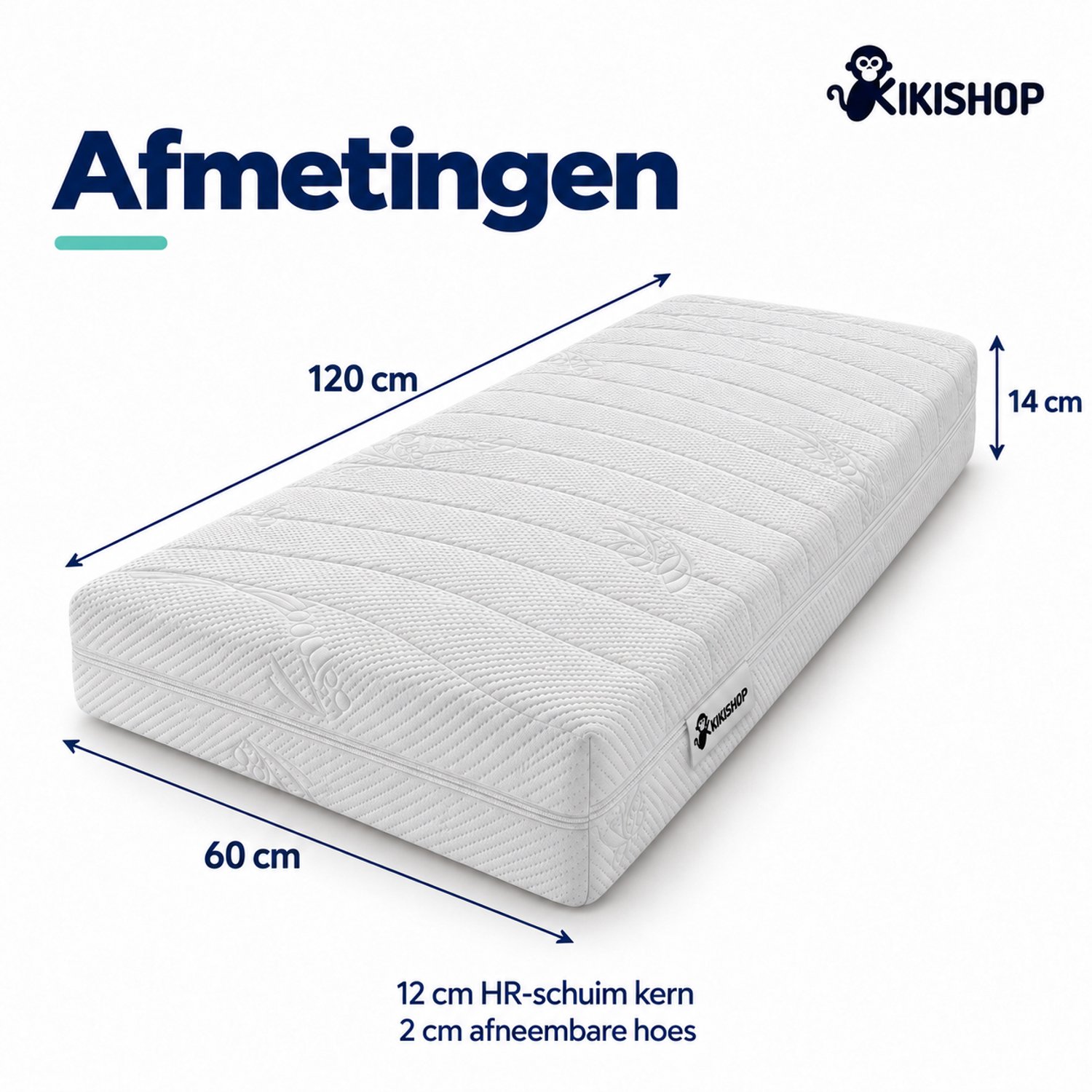 Kikishop Babymatras 60x120 cm - 14 cm dik - HR-schuim - Ledikant
