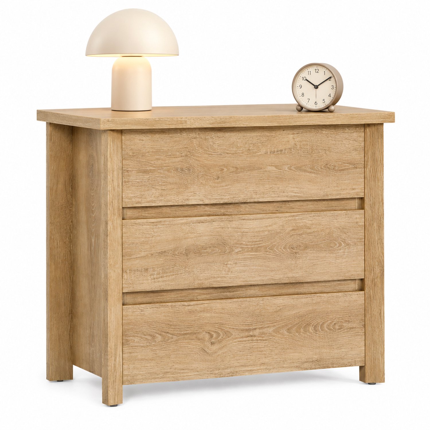 DMG Supply Nachtkastje Breed - 3 Laden - 80 x 45 x 67 cm - Lichtbruin - Bewerkt Hout