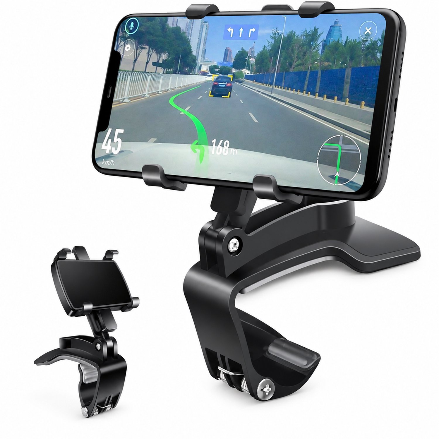 Telefoonhouders auto – zwarte dashboardhouder met klem voor een telefoon