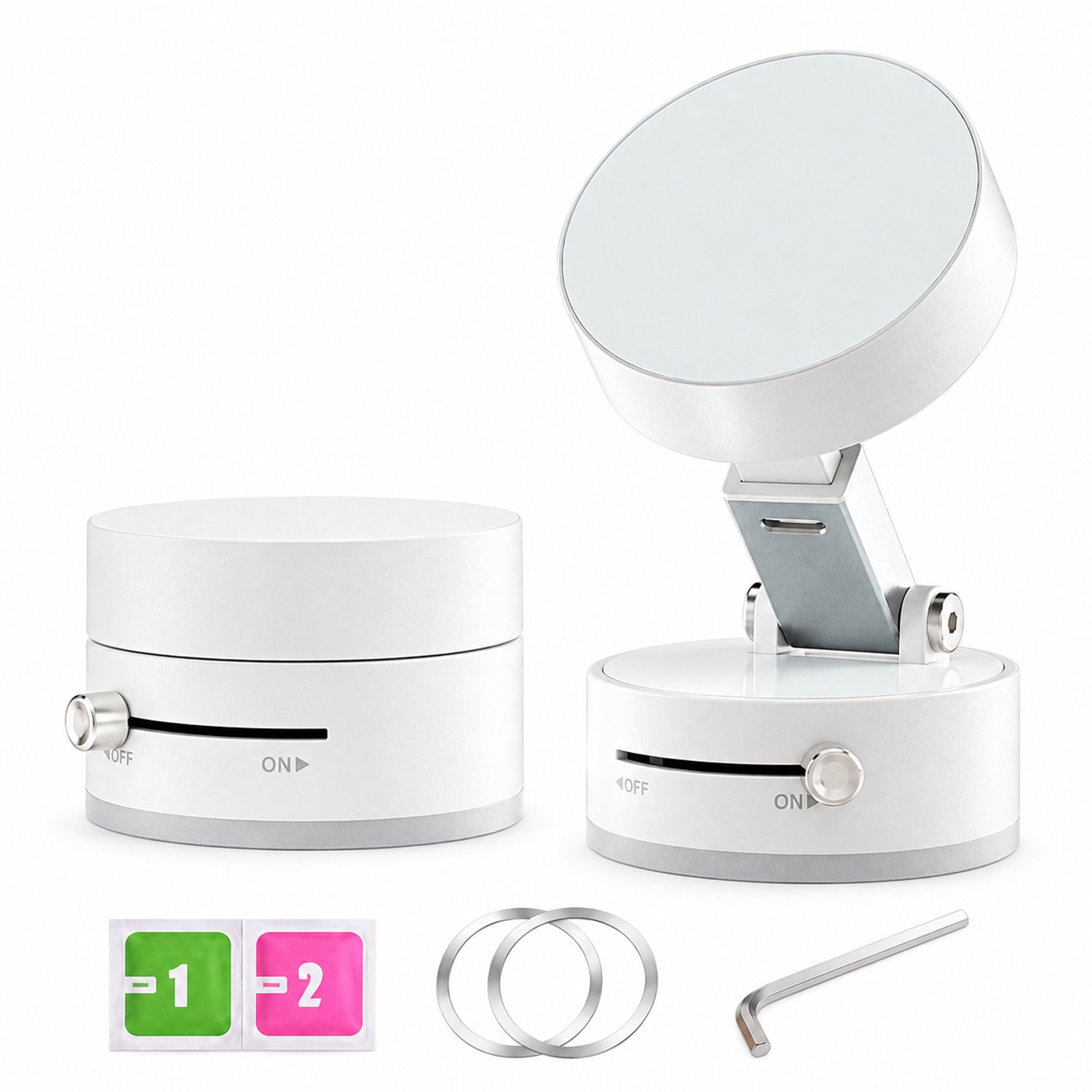 Telefoonhouder met magnetisch contactvlak, verstelbare arm en zuignapvoet voor op tafel, wit