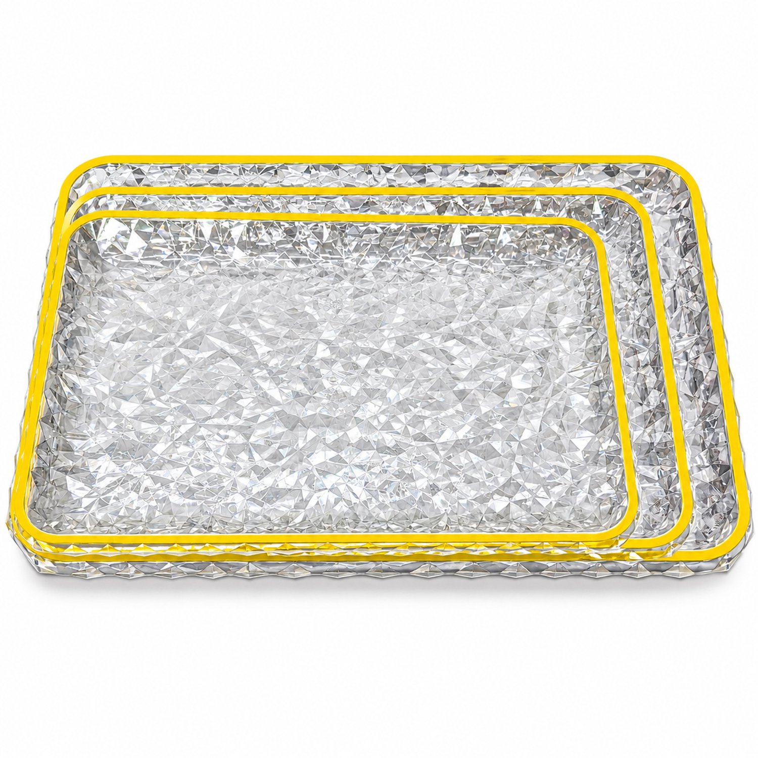 3-delig Dienbladenset – Luxe Transparant Design met Goud Rand