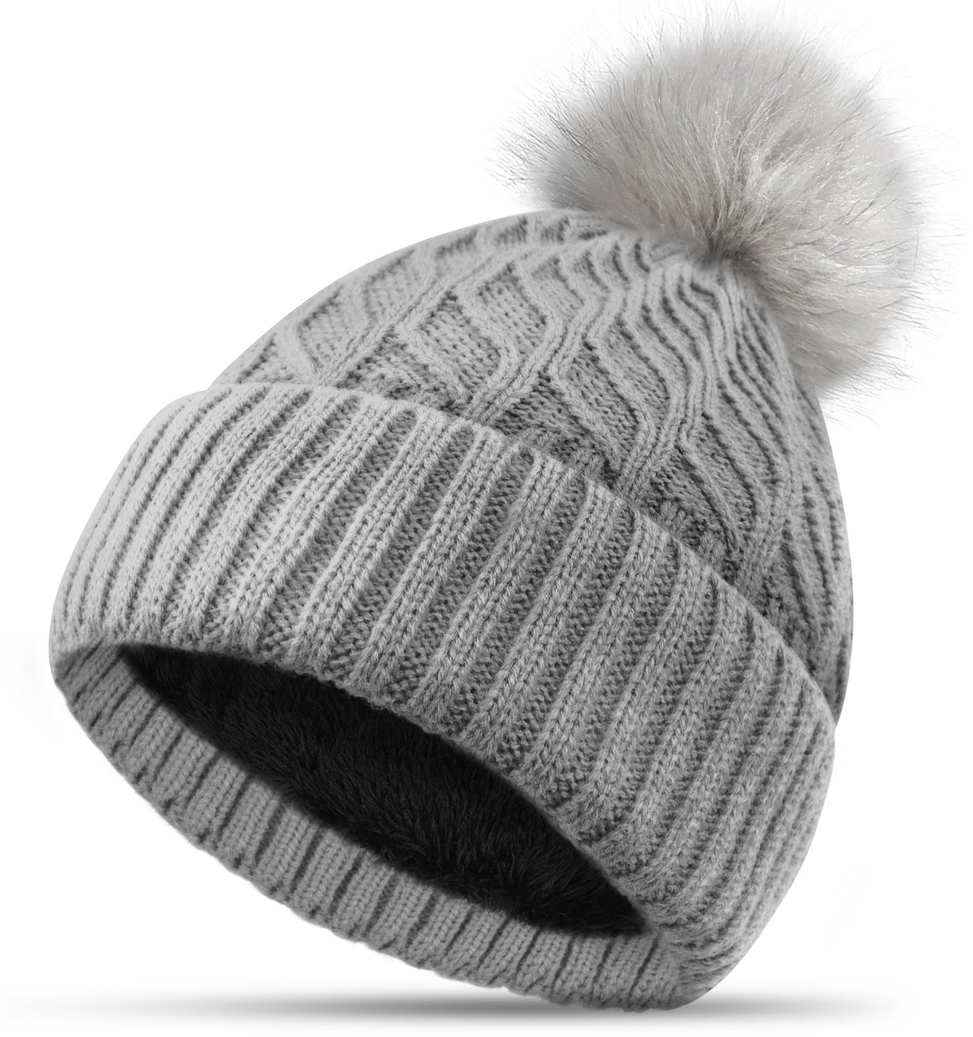 Wintermuts Dames - Gebreide Beanie met Fleecevoering - Zachte en Warme Muts - Afneembare Pompon - Winteraccessoire voor Dames