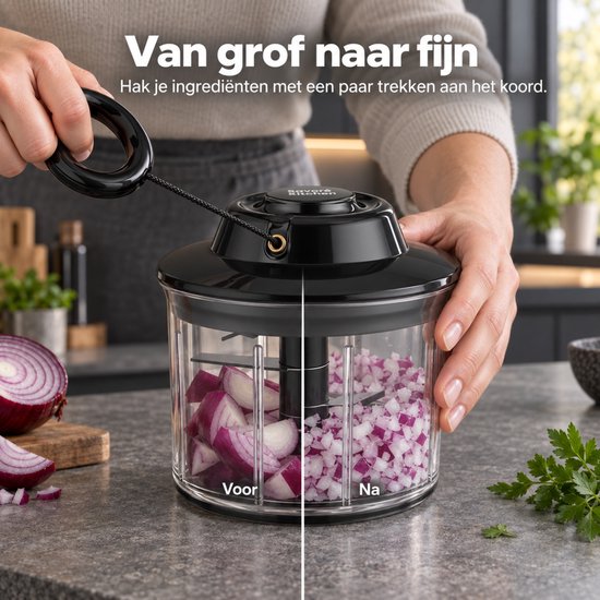 Savoré Kitchen Hakmolen Handmatig - Uiensnijder met Trekkoord - 800 ml - Scherpe RVS Messen & Mengschrapers - Antislip — afbeelding 2