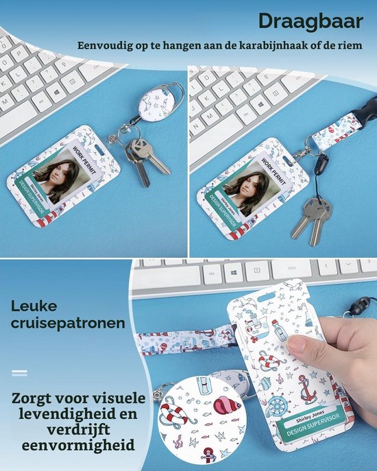 Moderne Uitbreidbare ID Kaart Houder met Cruise Patroon, Retractable Badge Reel, Carabiner en Sleutelhanger voor Vrouwen en Verpleegkundigen, Ideaal voor Werk en Evenementen — afbeelding 2